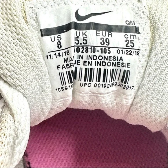 NIKE Women's Tennis Shoes white leather pink swoosh - SIZE 8